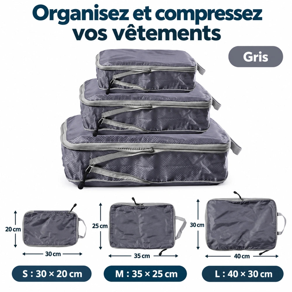 organisateur de valise compressible gris