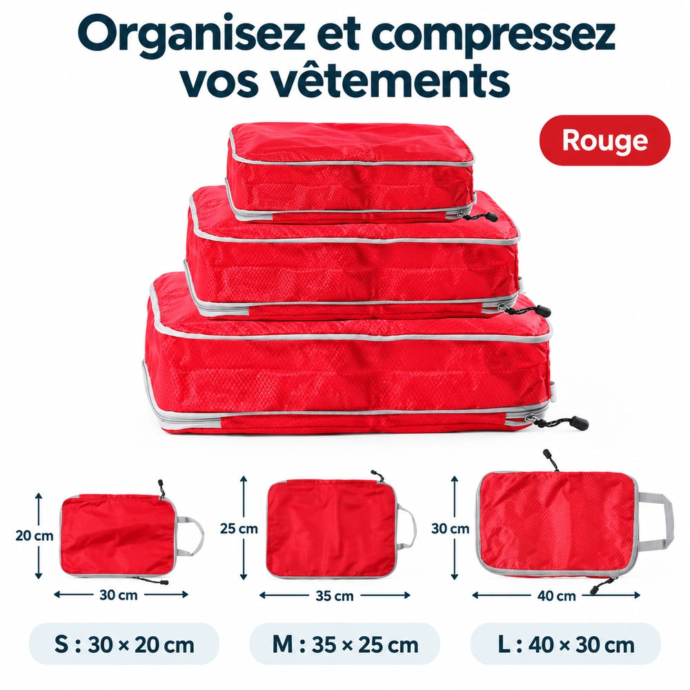 organisateur de valise compressible rouge