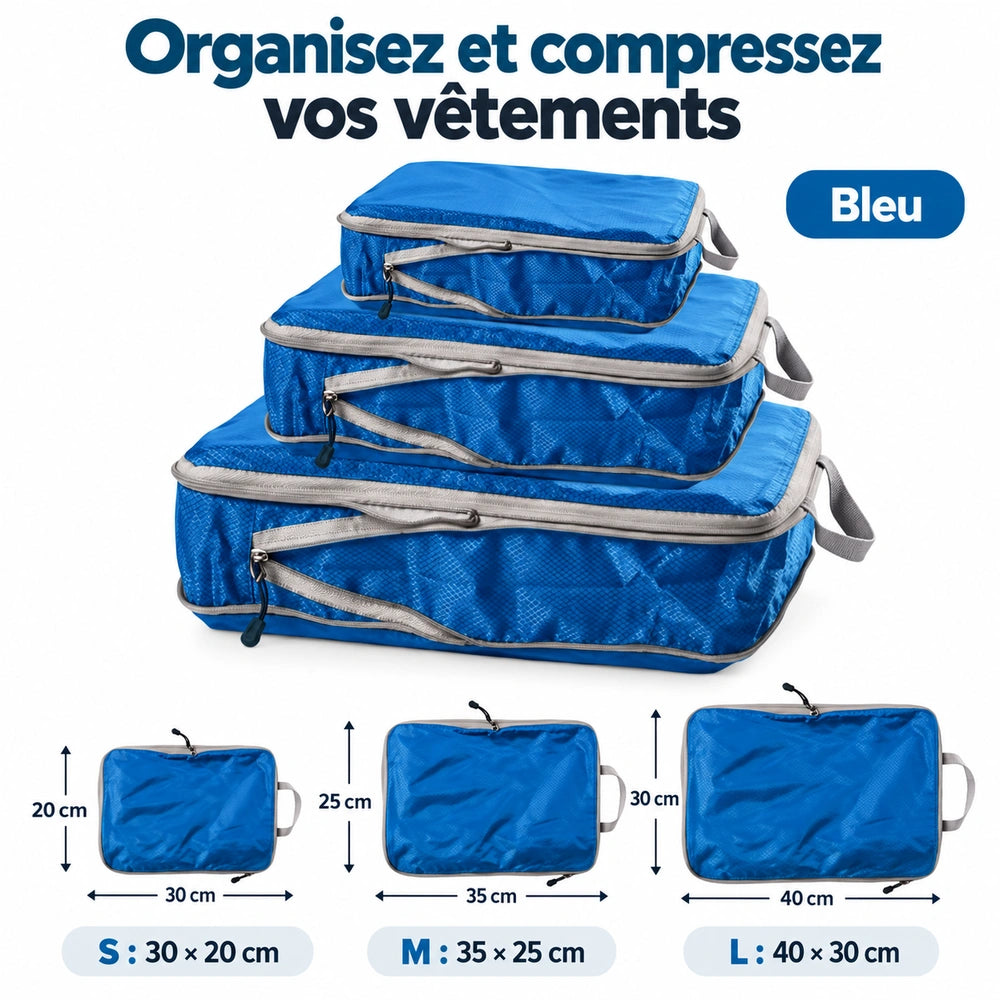 organisateur de valise compressible bleu