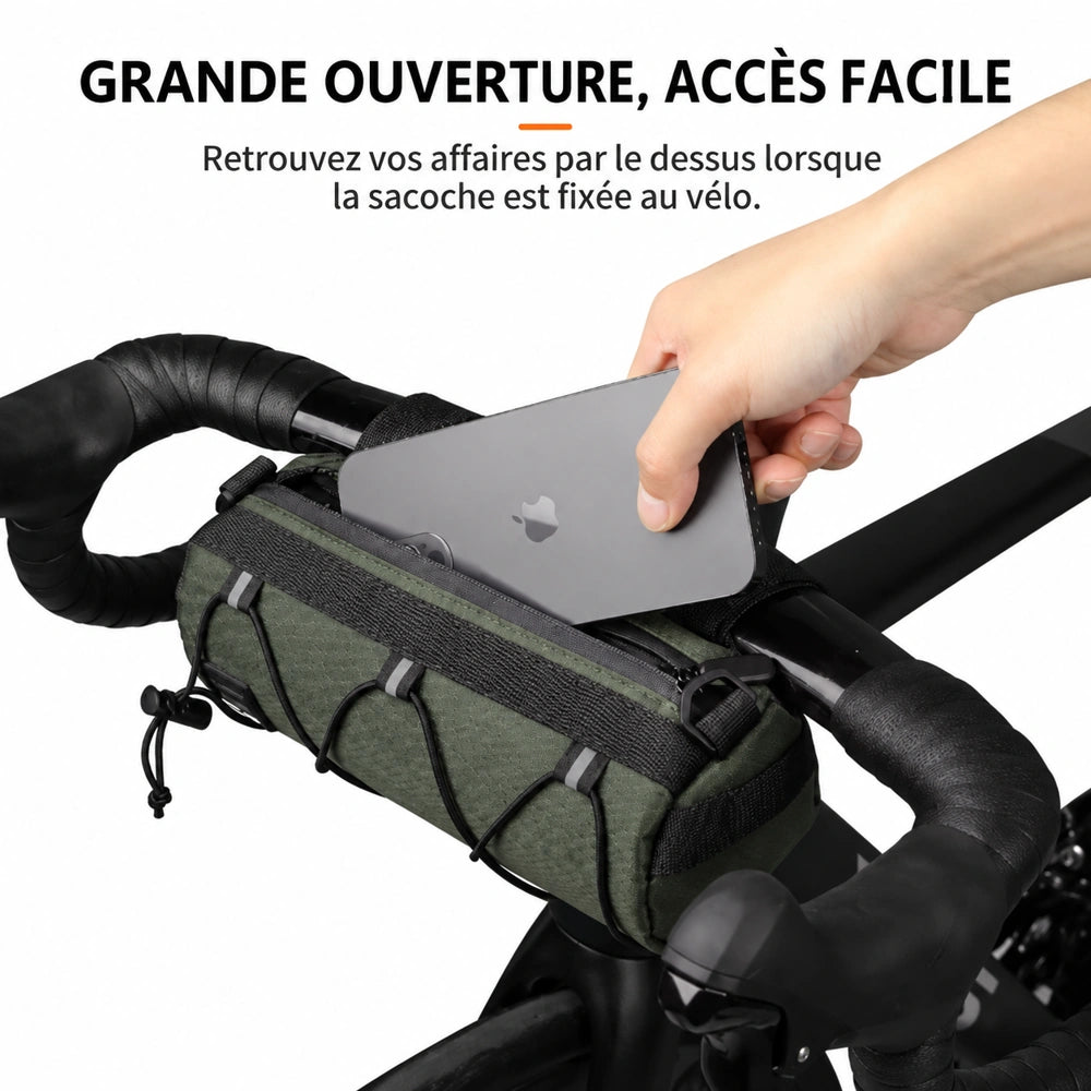 Sacoche avant vélo randonnée ouverture