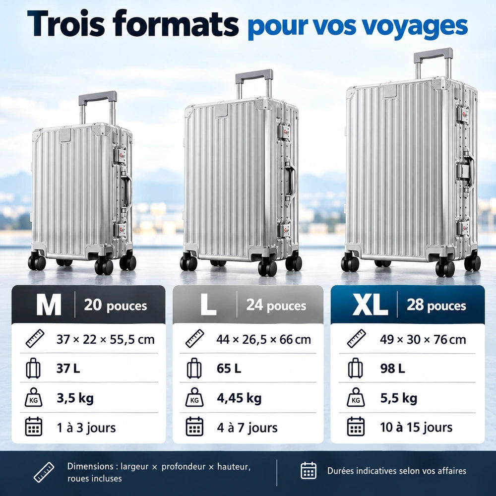 Set valise aluminium formats