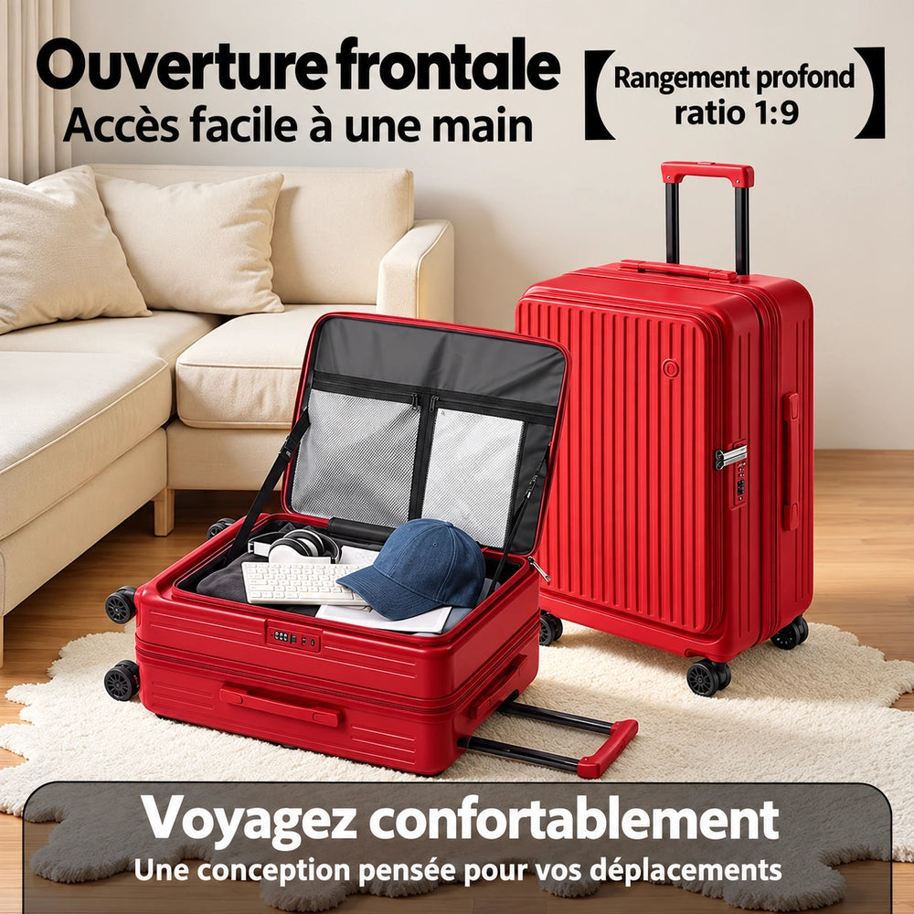 Valise cabine rouge ouverture frontale