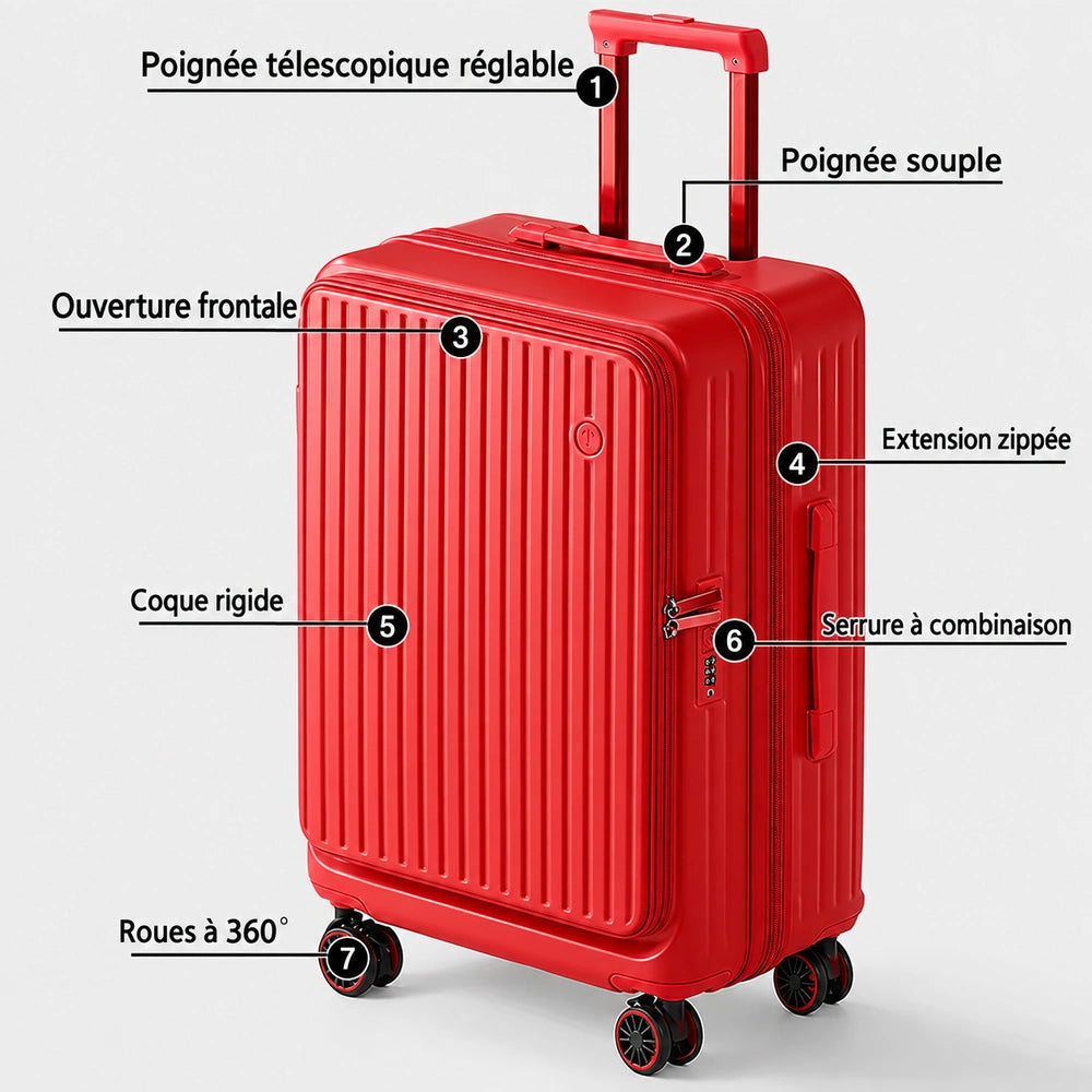 Valise cabine rouge détails
