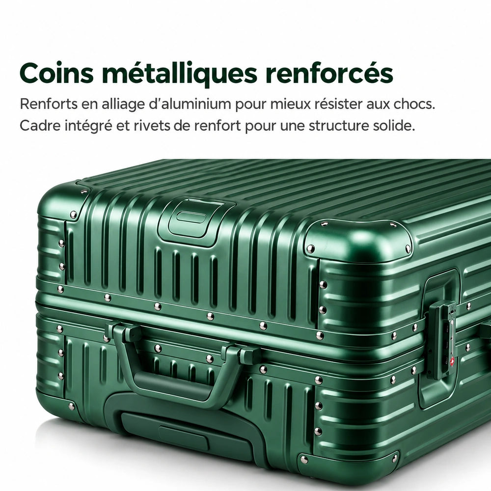 Valise cabine verte coins métalliques