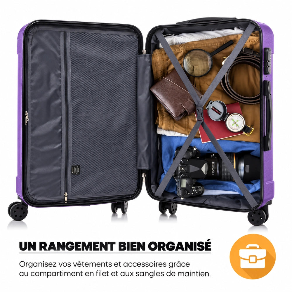 Valise cabine violette rangement