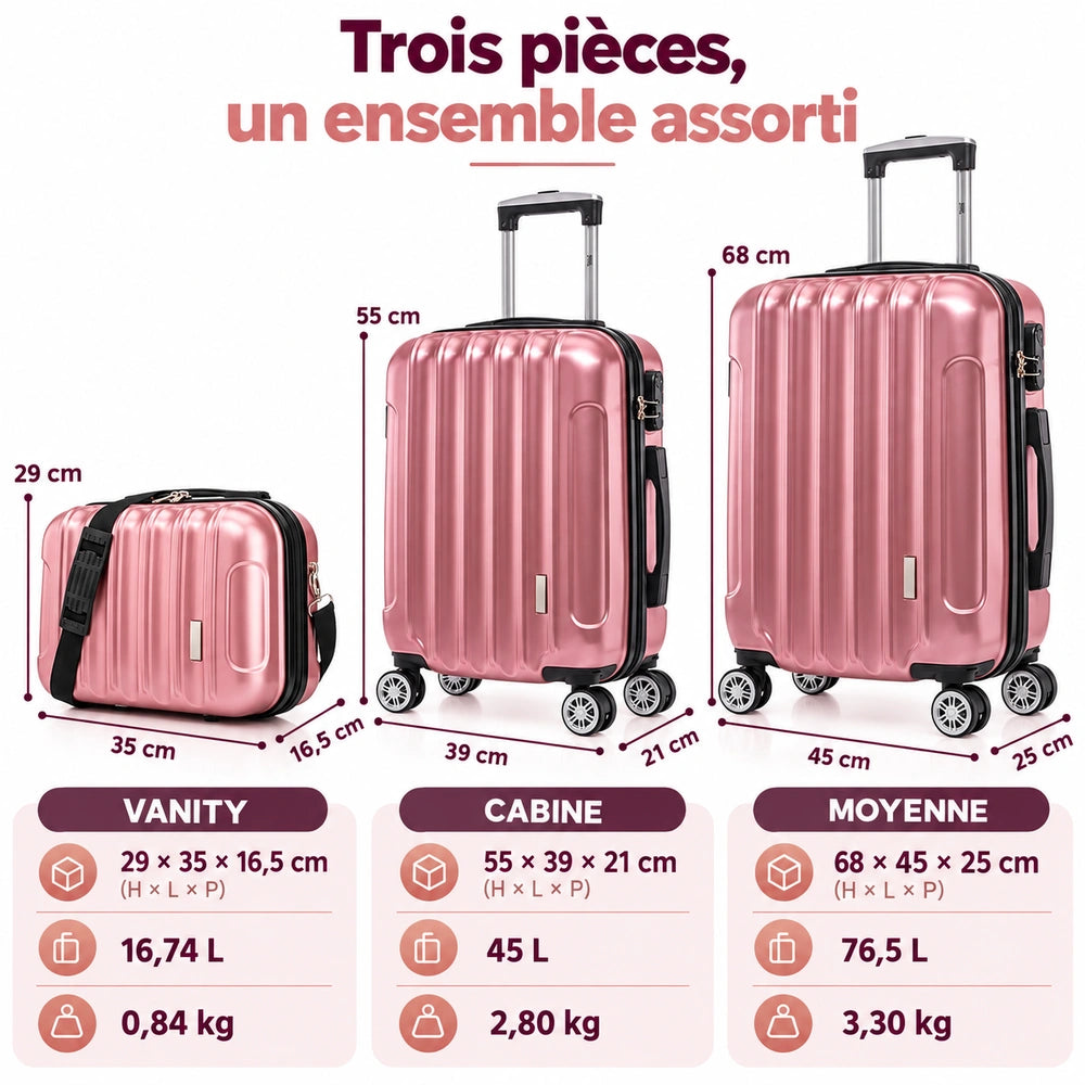 Valise et vanity rose dimensions