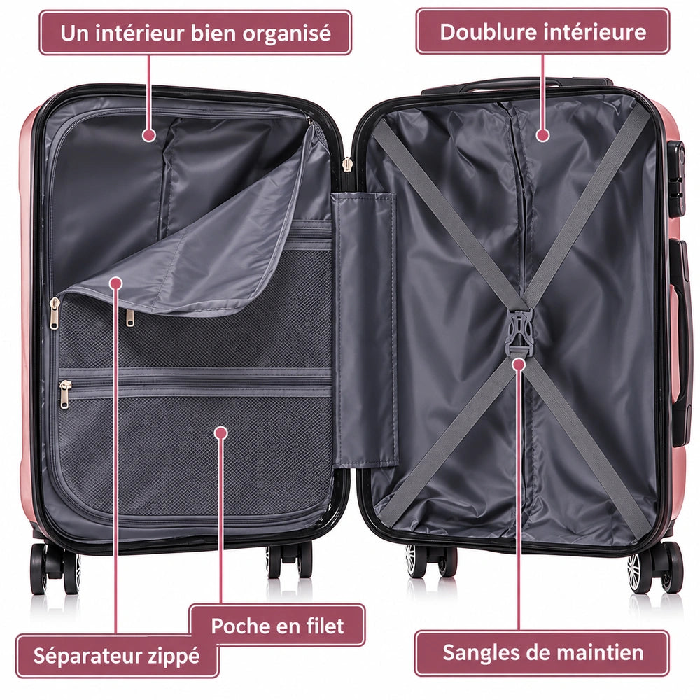 Valise et vanity rose intรฉrieur