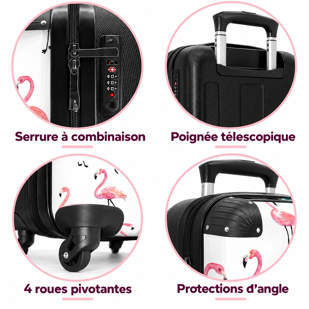 Valise flamant rose dรฉtails