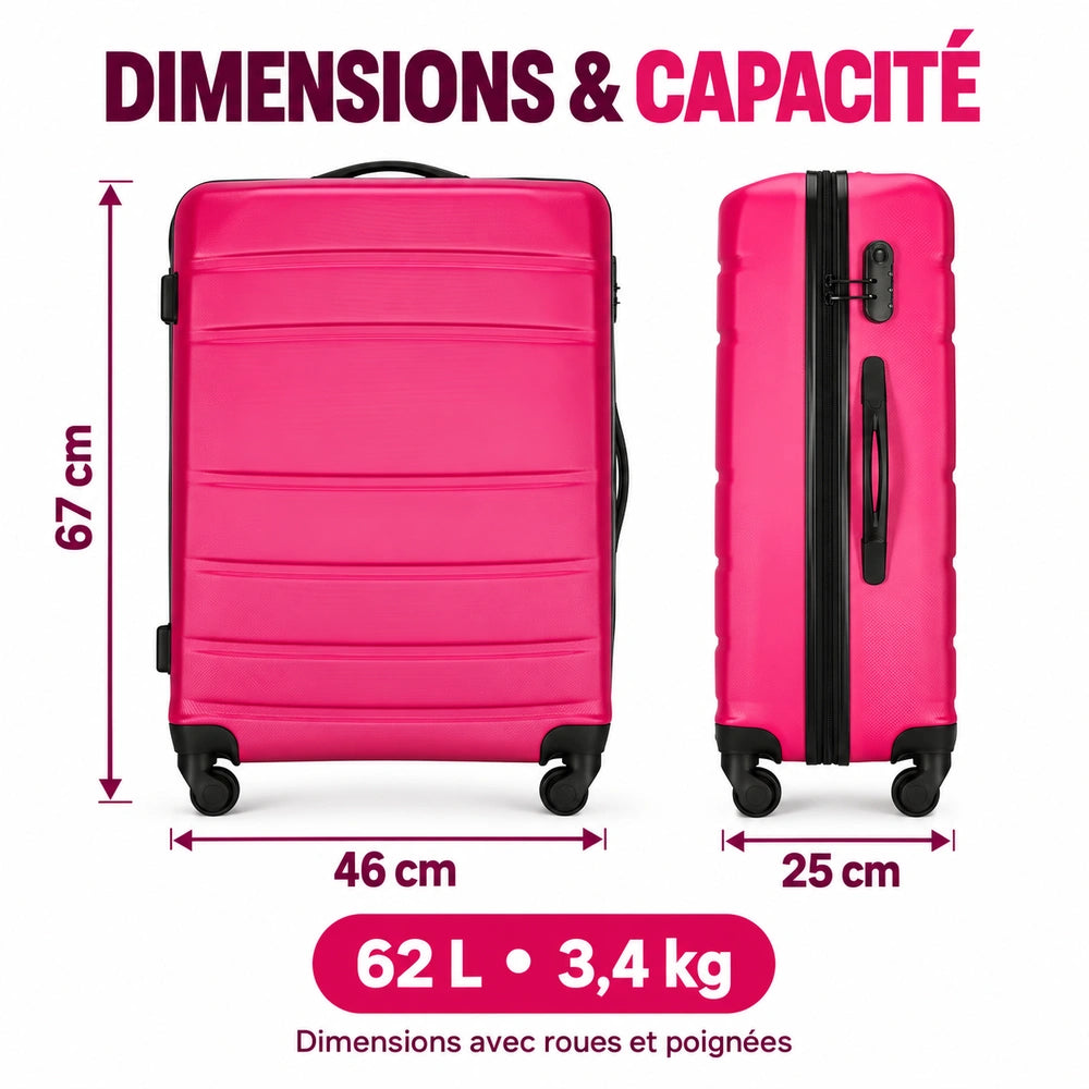 Valise rose fushia dimensions
