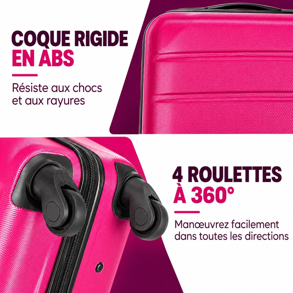 Valise rose fushia coques et roulettes