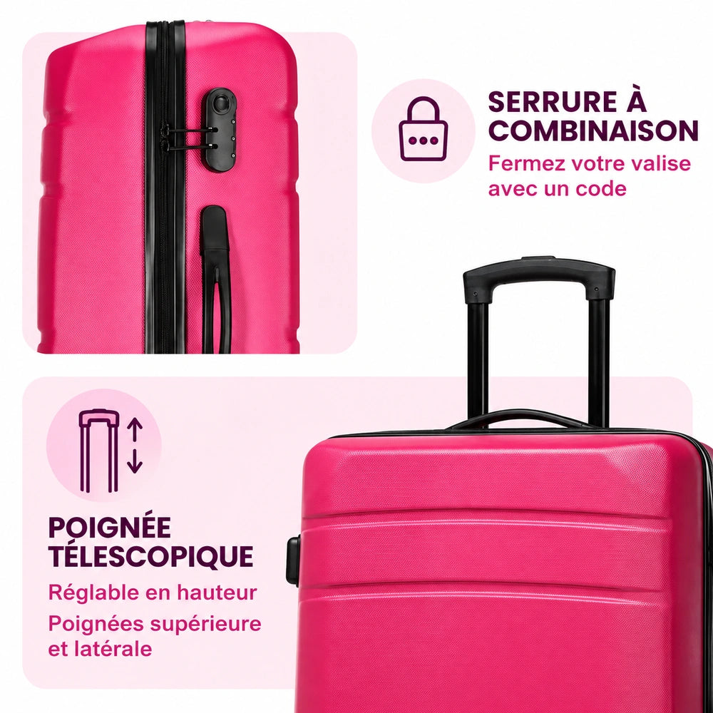 Valise rose fushia serrure et poignรฉee
