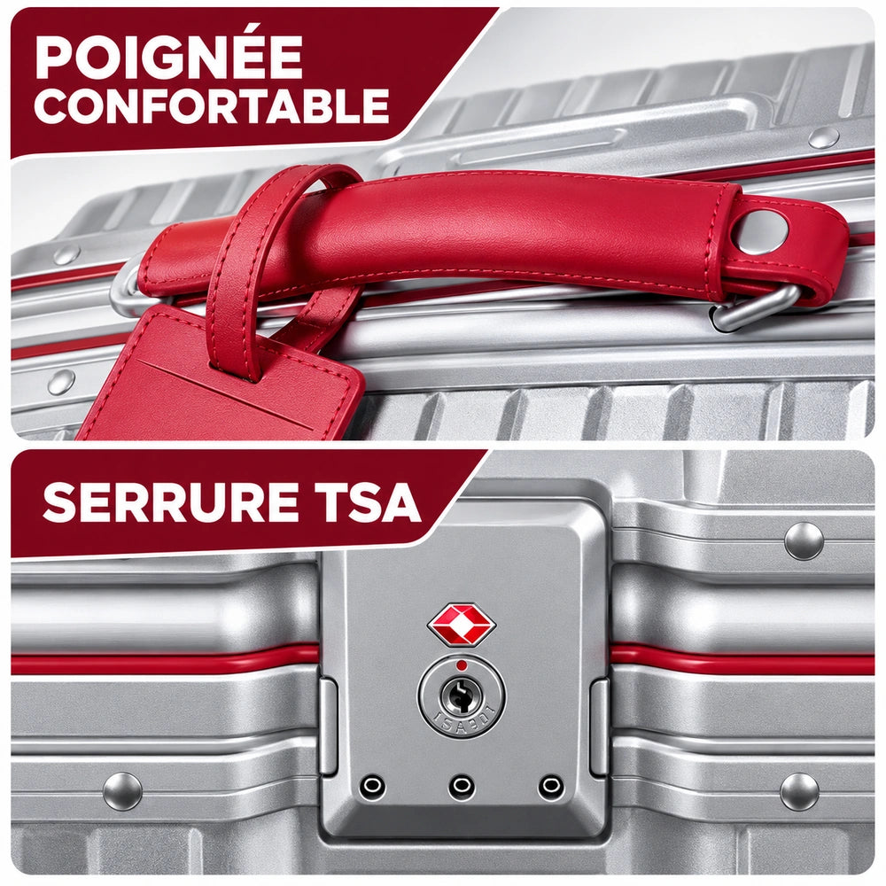 Valise avec roue de skate poignรฉe et serrure