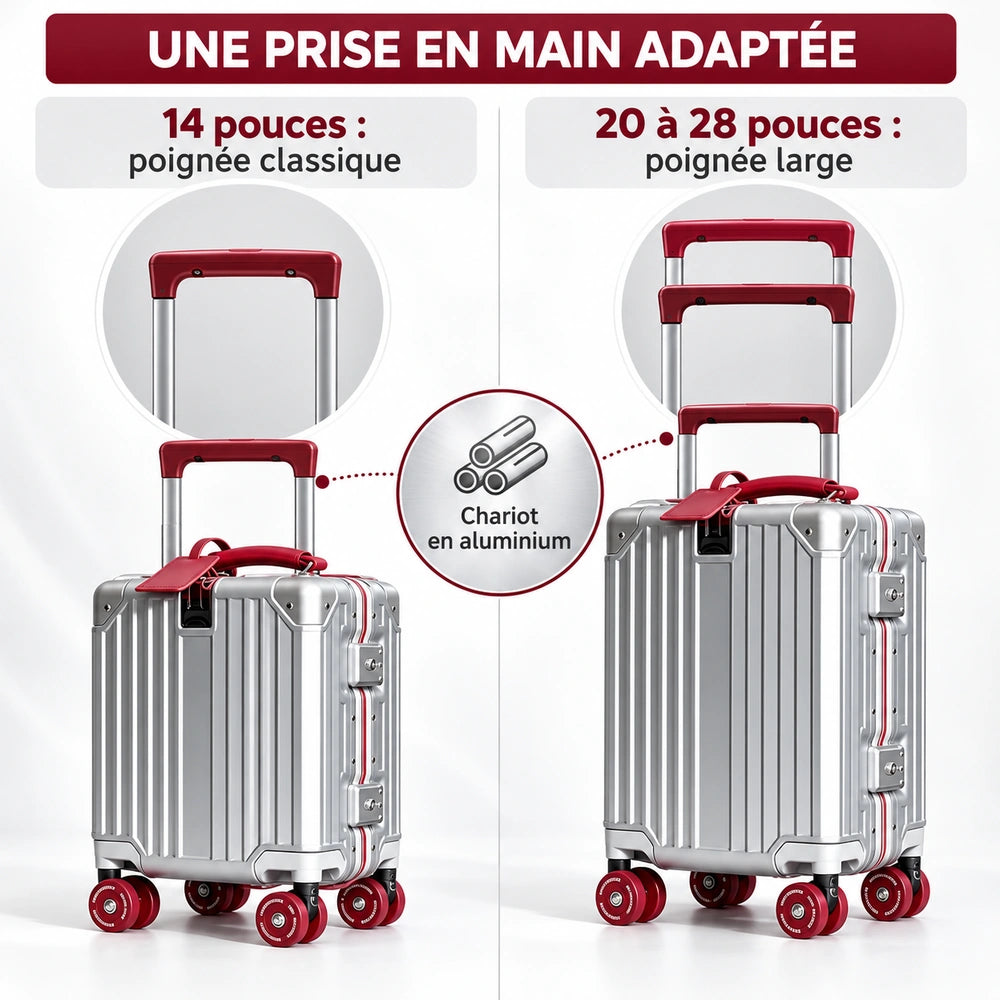 Valise avec roue de skate prise en main