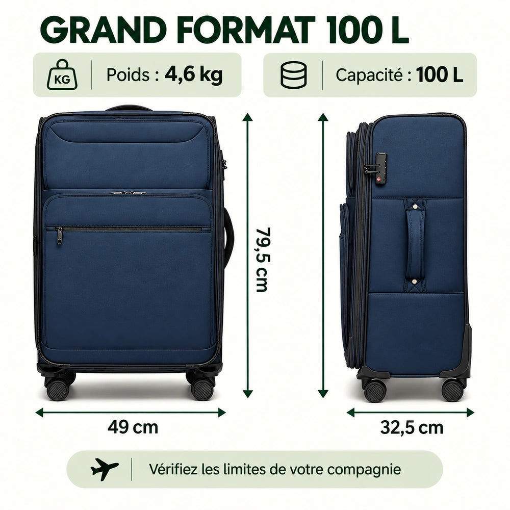 Valise souple double compartiment dimensions