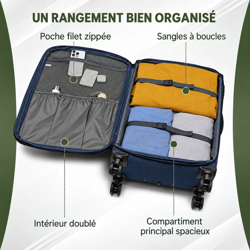 Valise souple double compartiment rangement