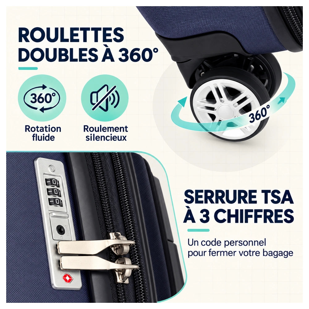 Valise soute 4 roues 360 degrรจs roulettes et serrure