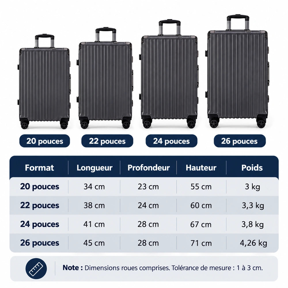 Valise soute sans fermeture éclair dimensions